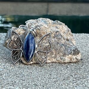 Elegant Silver Filled Sodalite Butterfly Pendant